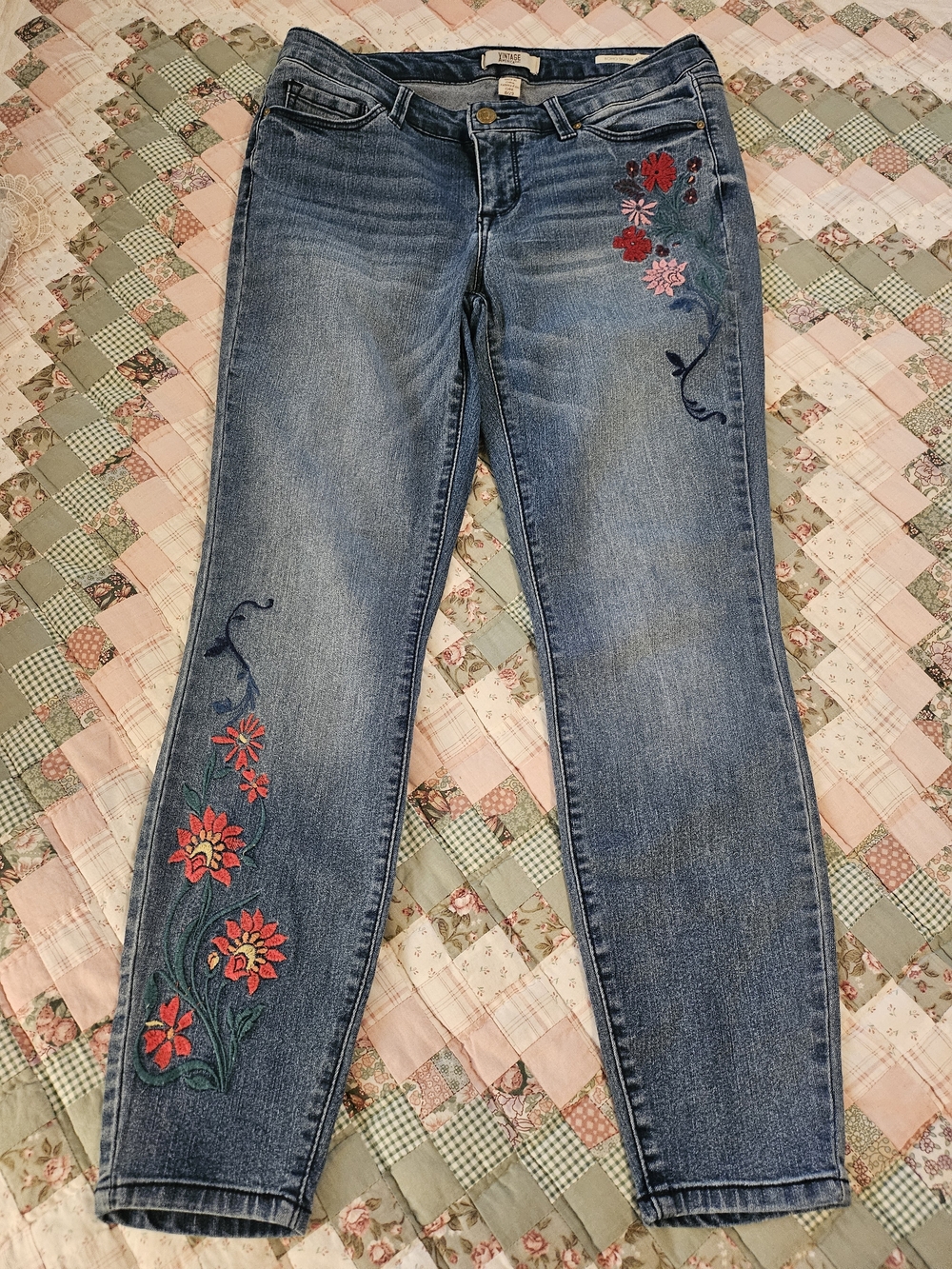 Vintage America Boho Skinny Ankle w/ Floral Trellis Embroidery - Picture 2 of 9